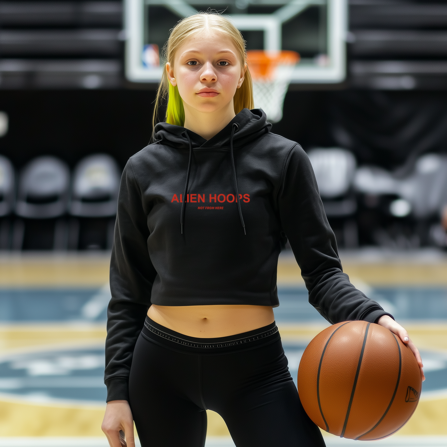 alien hoops elite women's cropped hoodie, cropped hoodie, cutoff hoodie, hoodie, soft hoodie, women outwear, women's basketball hoodie, women's hoodie, model
