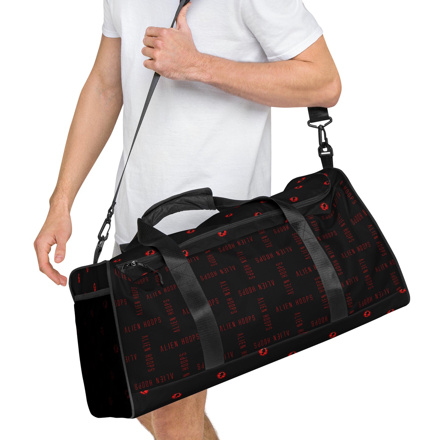alien hoops elite gym bag, basketball bag, sports tote, gym bag, sports duffel bag, basketball equipment bag, male model