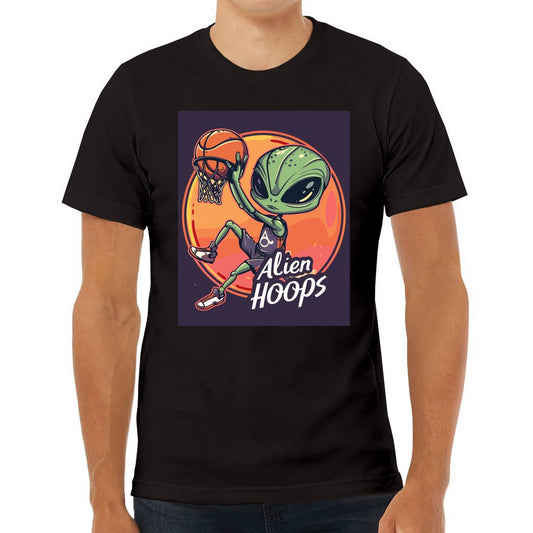 Basketball T-Shirt, Ribbed Knit Crew Neck Tee, Alien Hoops Classic Shirt