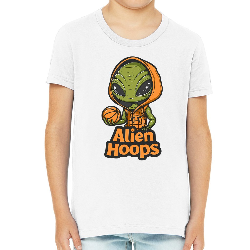 Youth Alien Hoops T-Shirt, classic ribbed collar, curl-resistant design