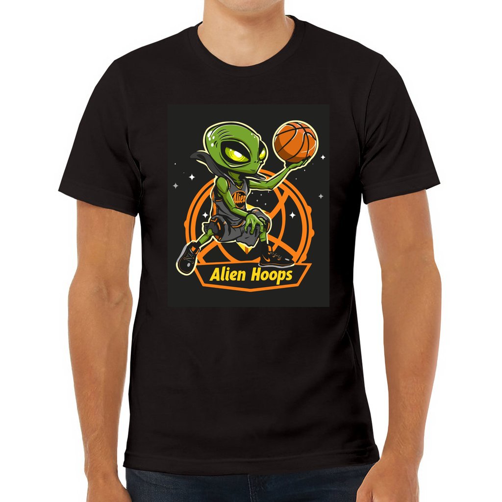 Basketball T-Shirt, Ribbed Knit Crew Neck Tee, Alien Hoops Classic Shirt