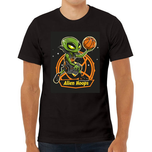 Basketball T-Shirt, Ribbed Knit Crew Neck Tee, Alien Hoops Classic Shirt