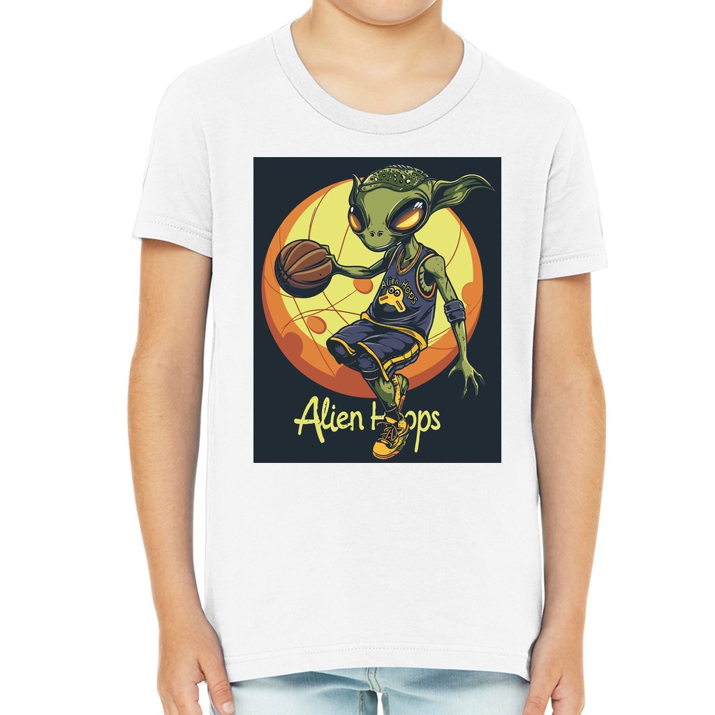 Youth Alien Hoops T-Shirt, classic ribbed collar, curl-resistant design