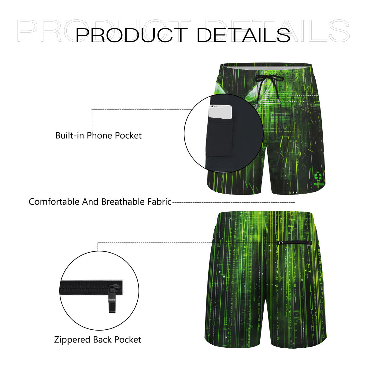 Youth Alien Hoops Training Shorts, two side pockets, one hidden pocket