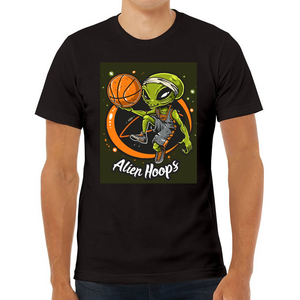 Basketball T-Shirt, Ribbed Knit Crew Neck Tee, Alien Hoops Classic Shirt