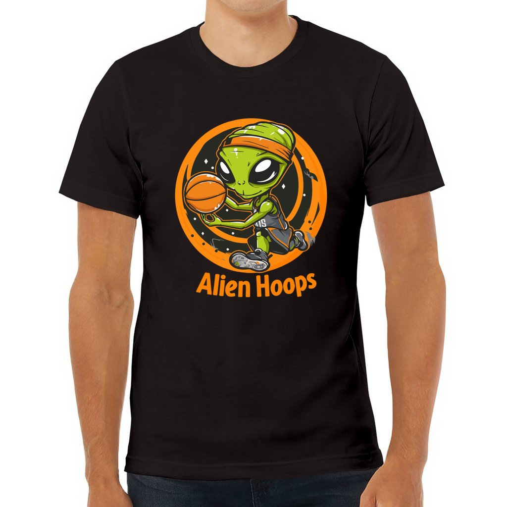 Basketball T-Shirt, Ribbed Knit Crew Neck Tee, Alien Hoops Classic Shirt