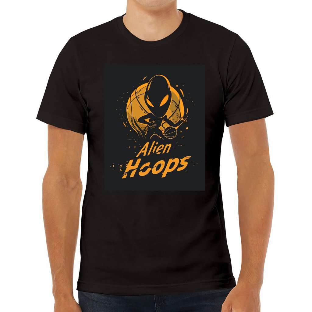 Basketball T-Shirt, Ribbed Knit Crew Neck Tee, Alien Hoops Classic Shirt