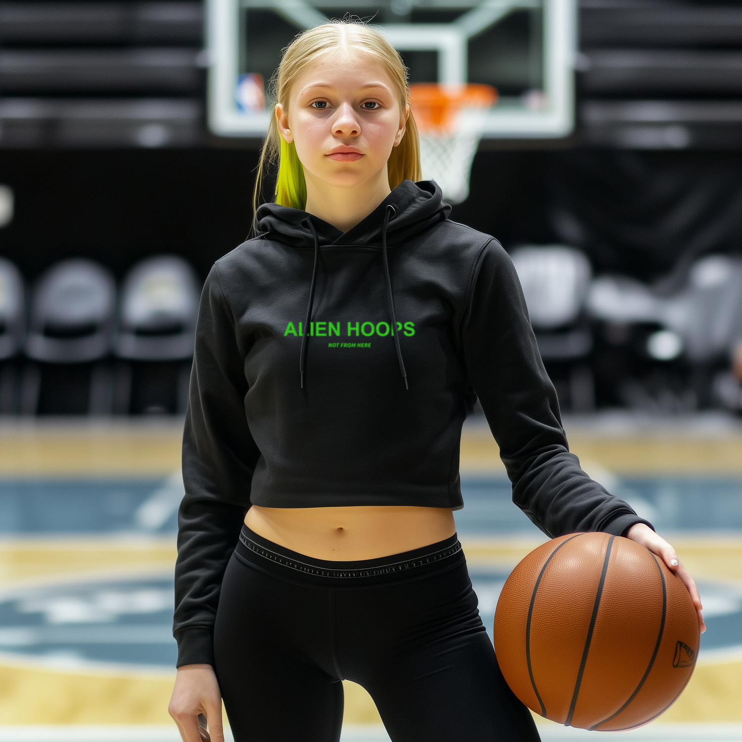 alien hoops elite women's cropped hoodie, cropped hoodie, cutoff hoodie, hoodie, soft hoodie, women outwear, women's basketball hoodie, women's hoodie, model