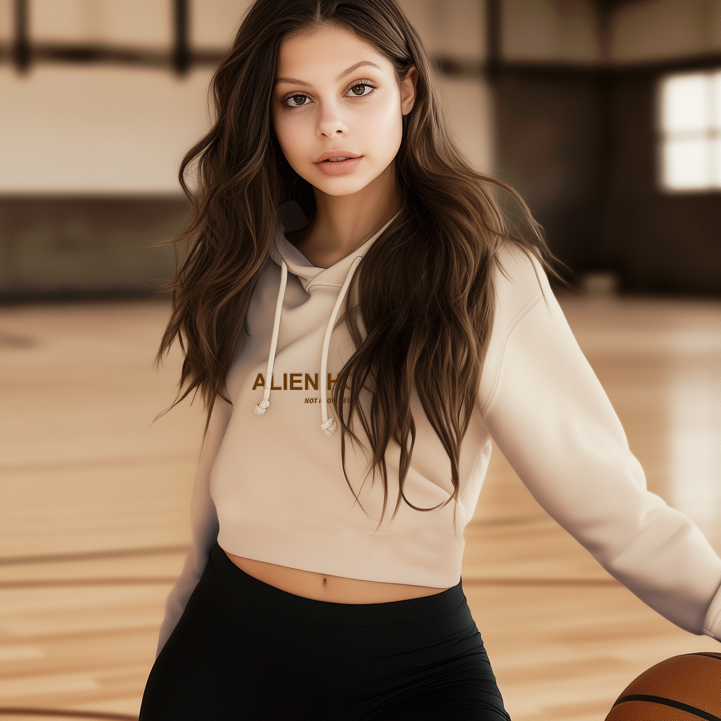 alien hoops elite women's cropped hoodie, cropped hoodie, cutoff hoodie, hoodie, soft hoodie, women outwear, women's basketball hoodie, women's hoodie, model