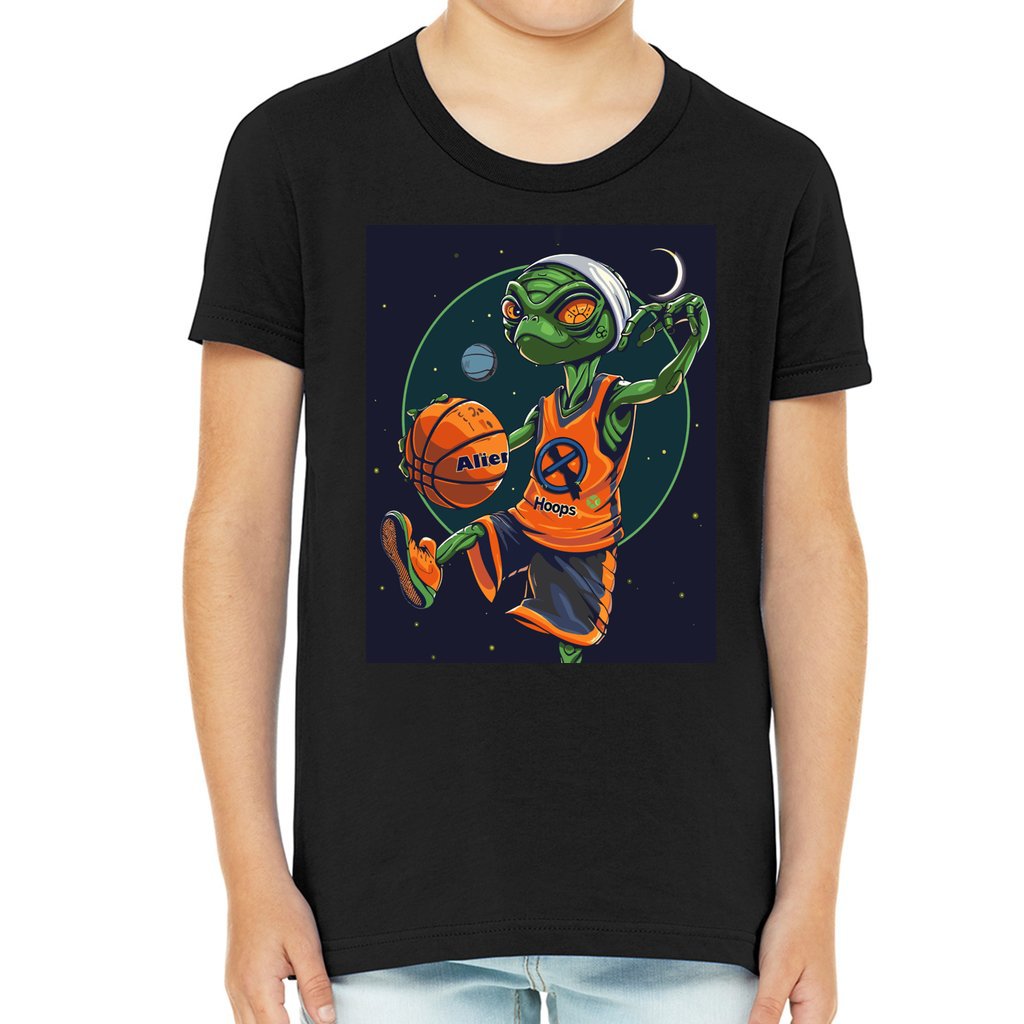 Youth Alien Hoops T-Shirt, kids' cotton tee, durable everyday wear