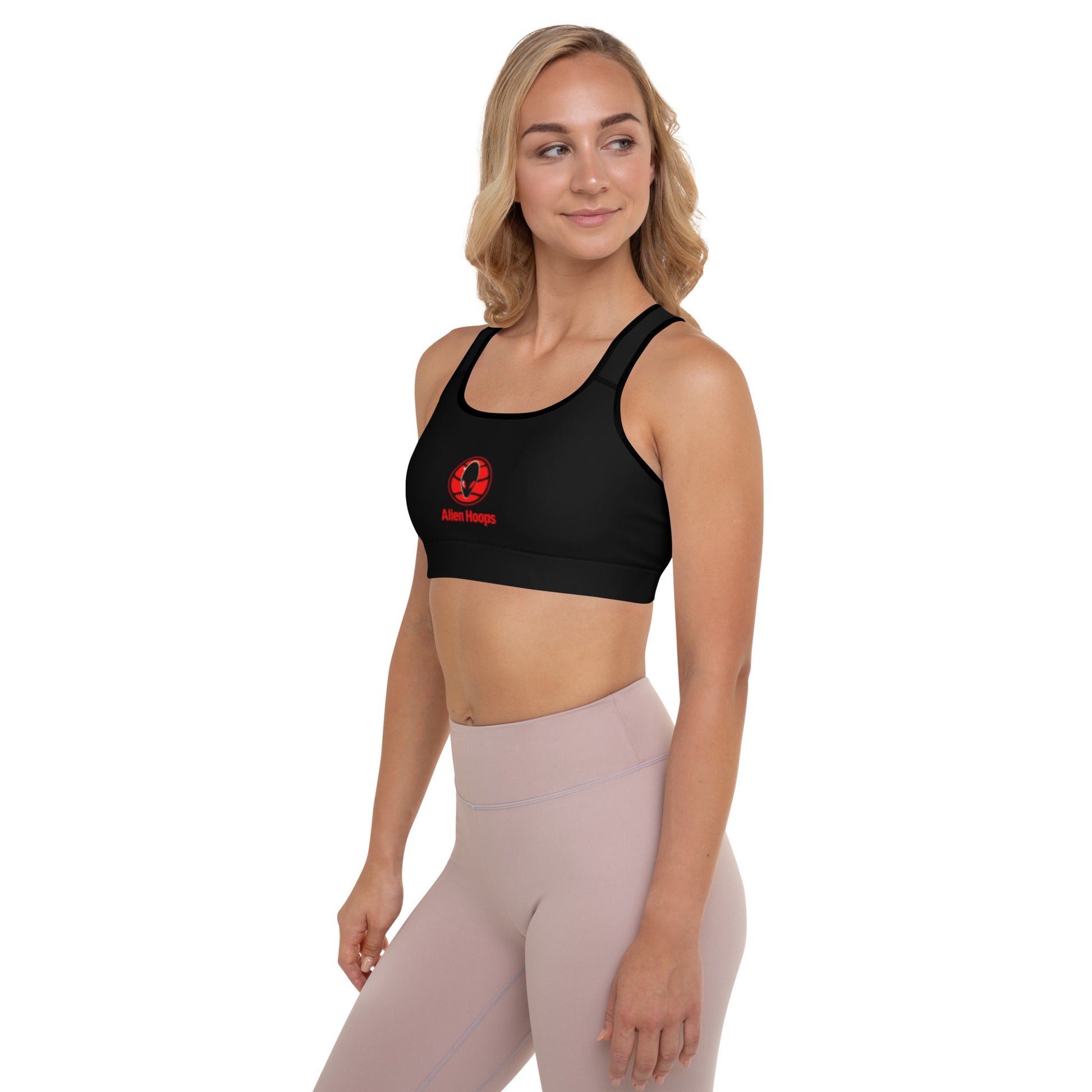 Women's Padded Sports Bra, High Support Sports Bra, Alien Hoops Sports Bra