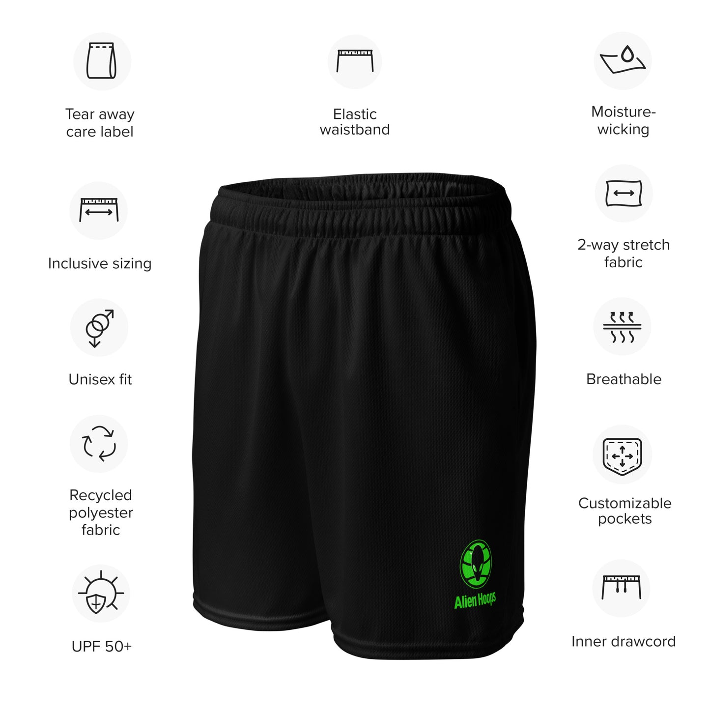 Basketball Shorts, Recycled Polyester Shorts, Alien Hoops Sportswear