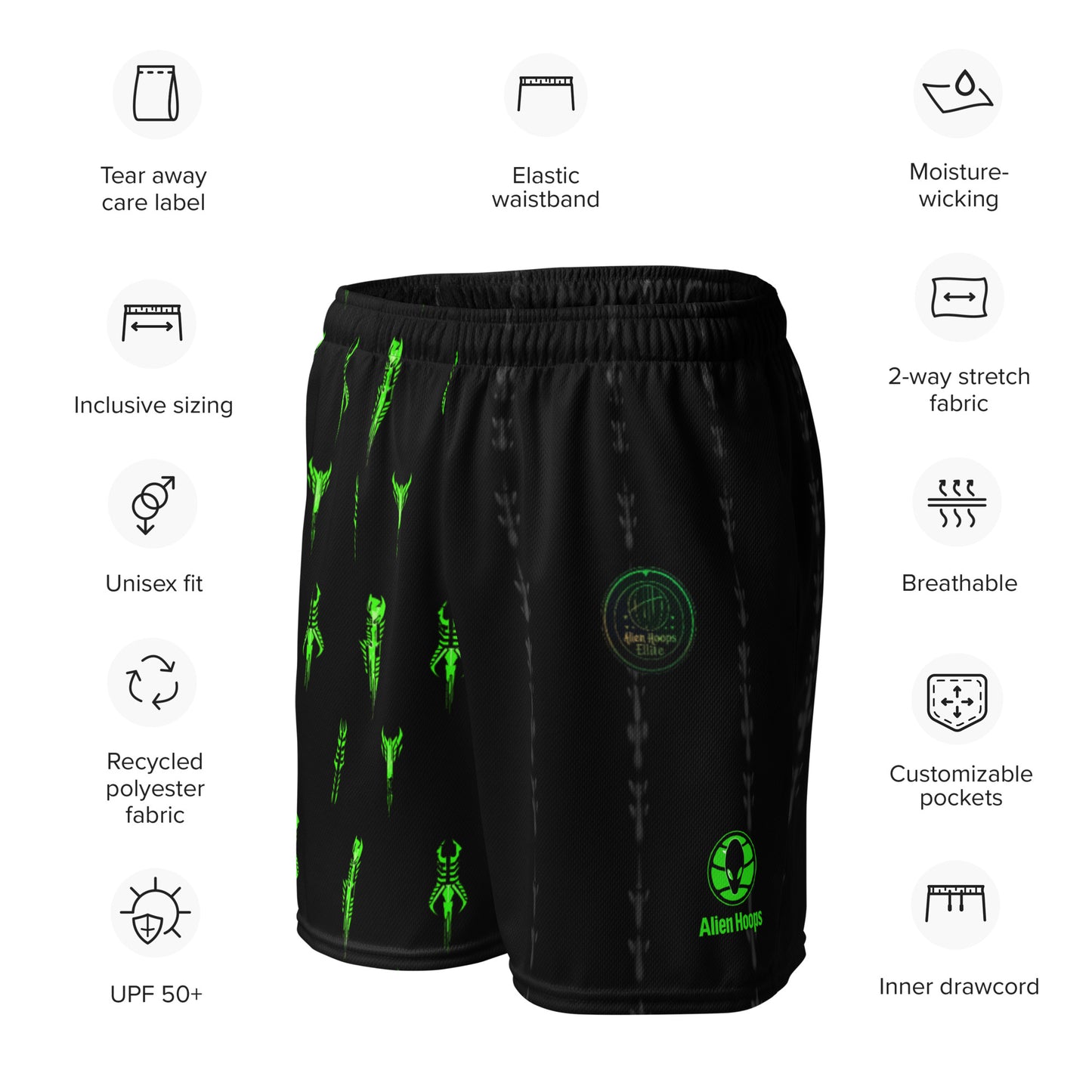 Basketball Shorts, Recycled Polyester Shorts, Alien Hoops Sportswear