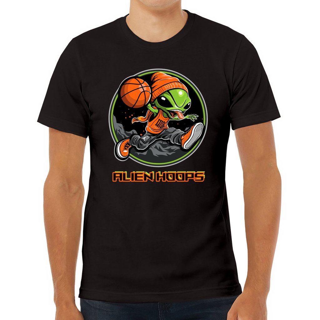 Basketball T-Shirt, Ribbed Knit Crew Neck Tee, Alien Hoops Classic Shirt