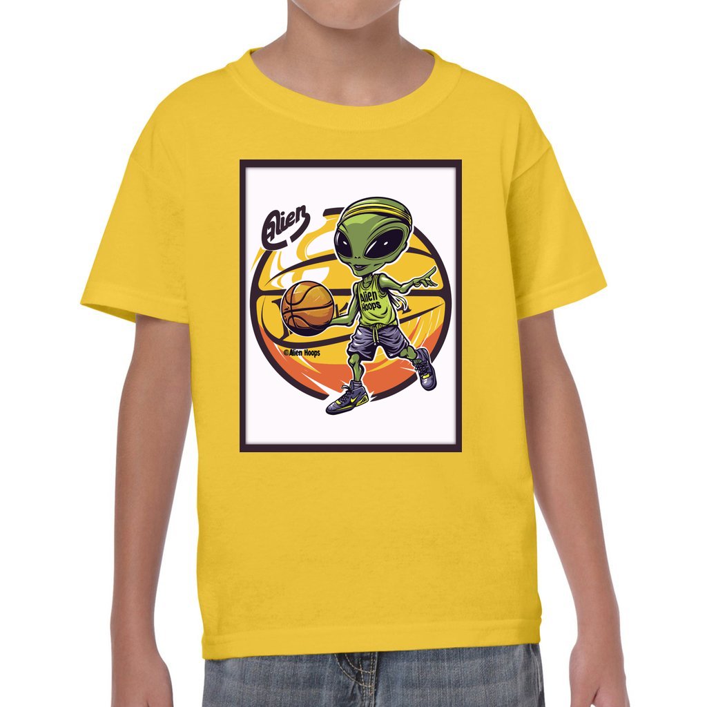 Youth Alien Hoops T-Shirt, kids' cotton tee, durable everyday wear