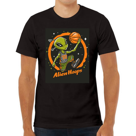 Basketball T-Shirt, Ribbed Knit Crew Neck Tee, Alien Hoops Classic Shirt