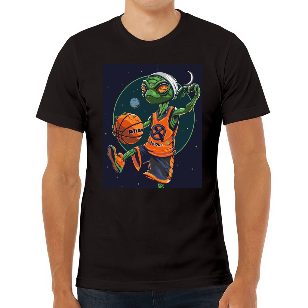 Basketball T-Shirt, Ribbed Knit Crew Neck Tee, Alien Hoops Classic Shirt