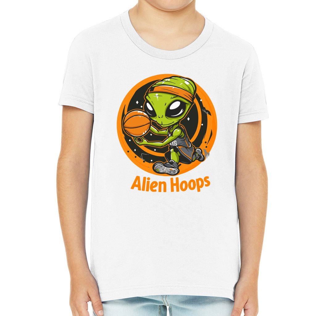 Youth Alien Hoops T-Shirt, classic ribbed collar, curl-resistant design