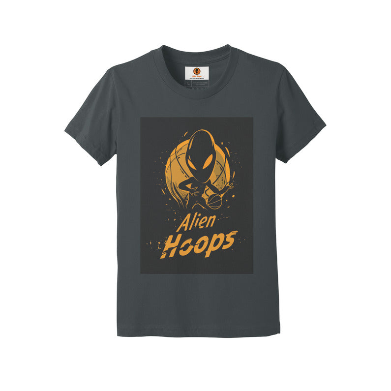 Youth Alien Hoops T-Shirt, classic ribbed collar, curl-resistant design