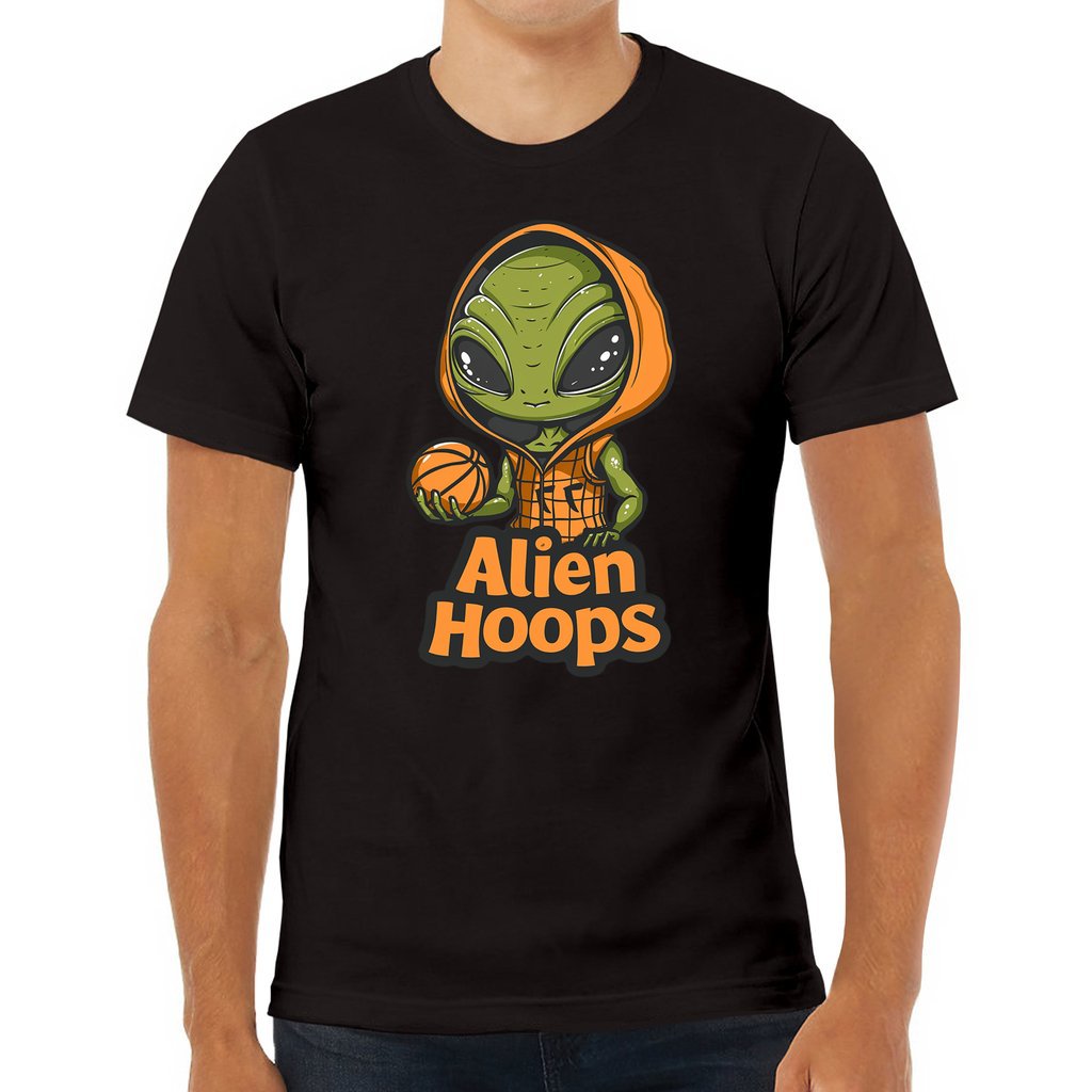 Basketball T-Shirt, Ribbed Knit Crew Neck Tee, Alien Hoops Classic Shirt