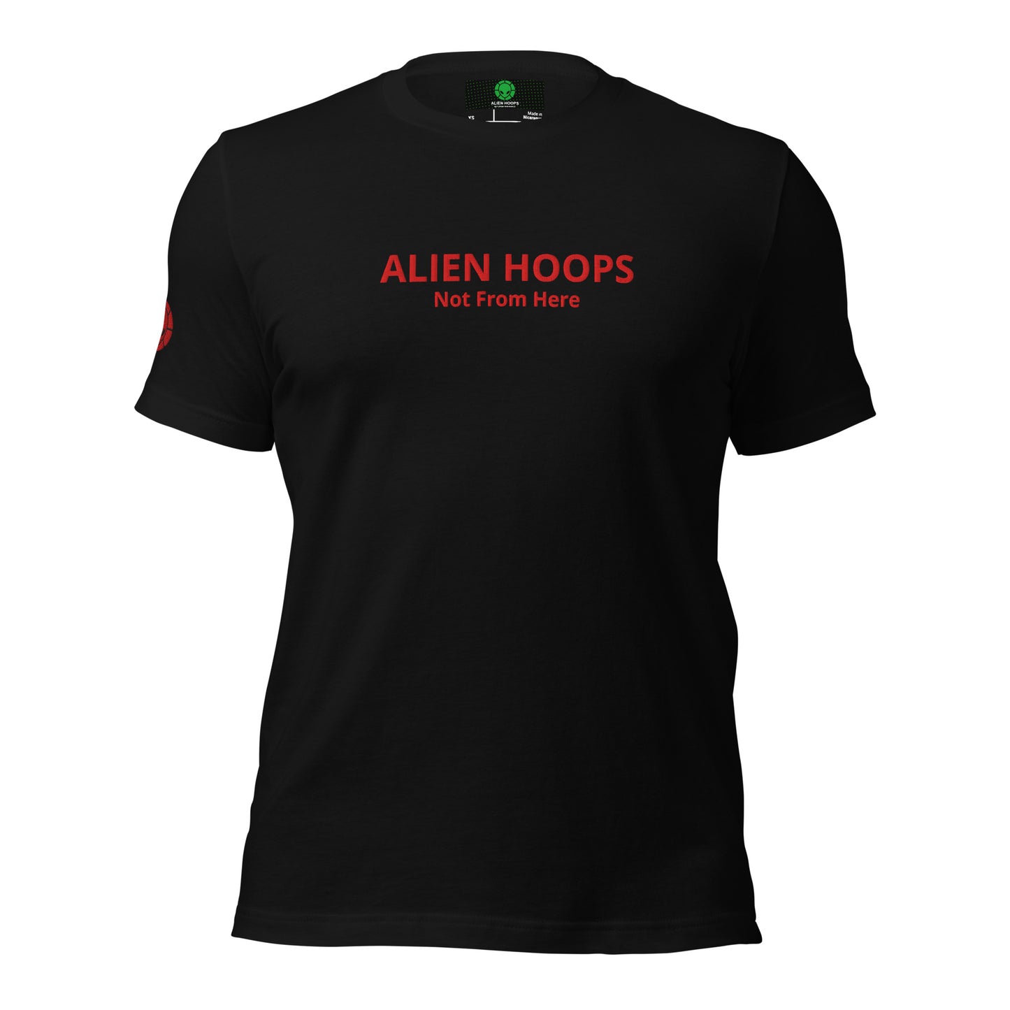 alien hoops not from here t-shirt, alien hoops, soft style t-shirt, basketball t-shirt, not from here t-shirt, alien hoops tees, front