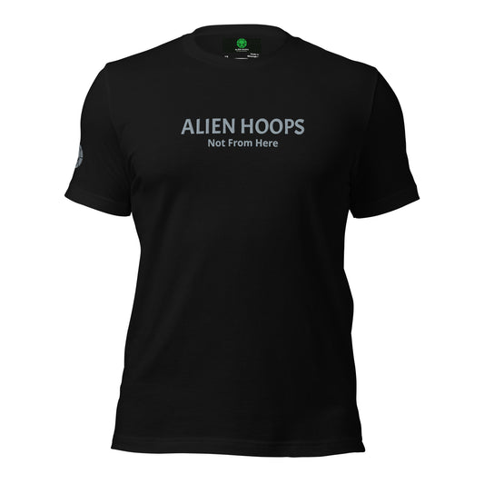 alien hoops not from here t-shirt, alien hoops, soft style t-shirt, basketball t-shirt, not from here t-shirt, alien hoops tees, front